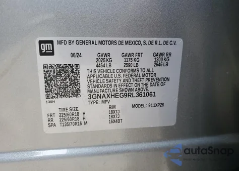 2024 Chevrolet Equinox Ls z USA, uszkodzony, nr VIN 3GNAXHEG9RL361061